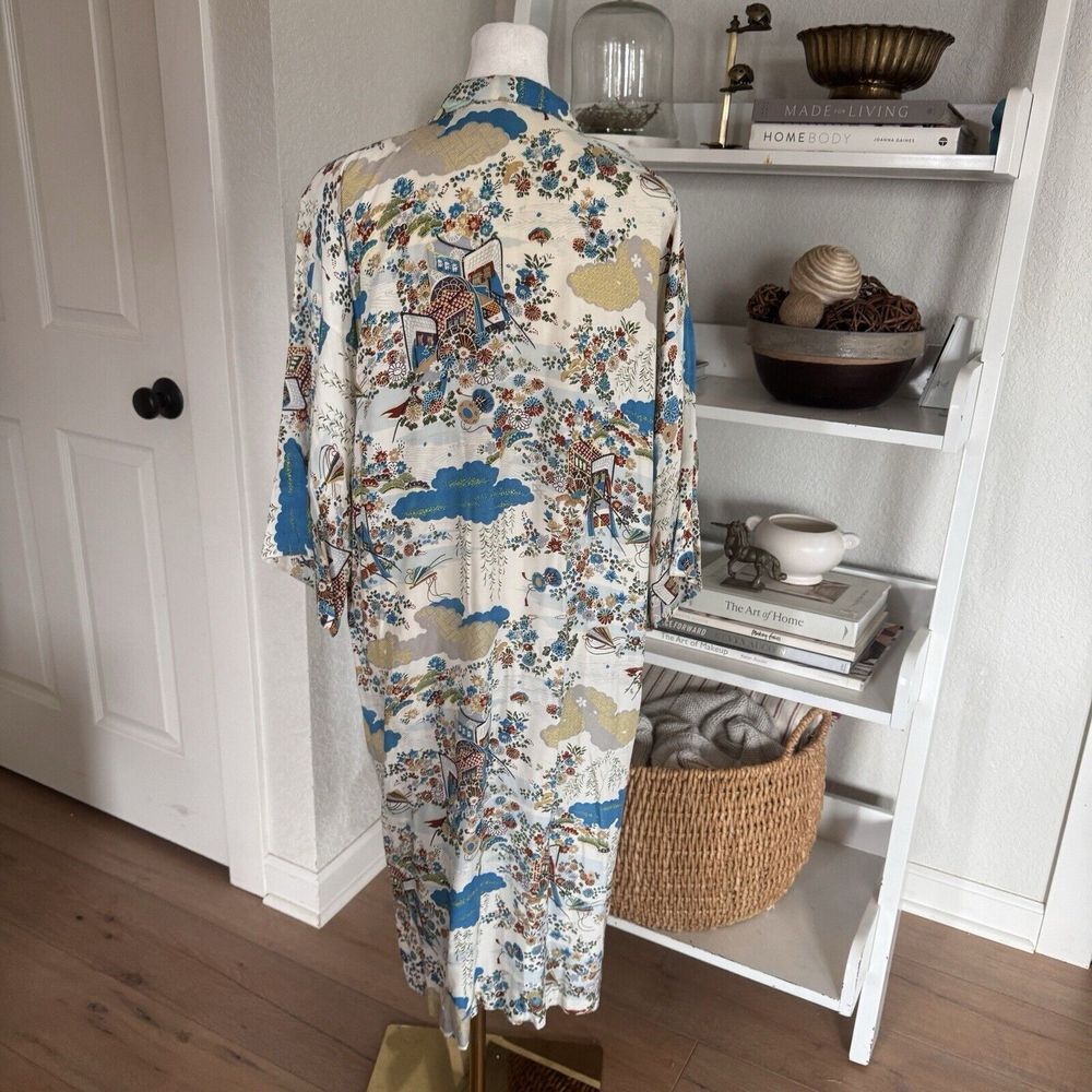 Vintage 60s 70s Floral Artsy Kimono‎ Nightgown Robe Snap Button Handmade? Sz M - Picture 5 of 11